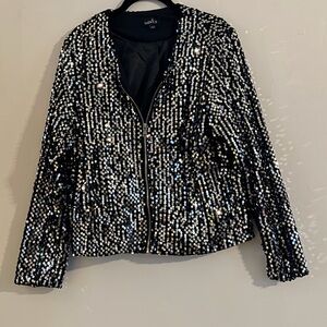 Mod/X Rare Black Silver Sequin Bomber Jacket Size S